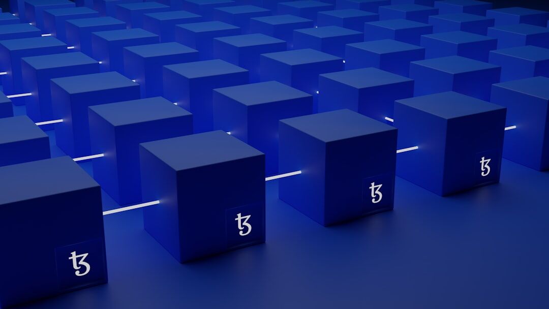 Blockchain technology concept with connected digital blocks and chain visualization
